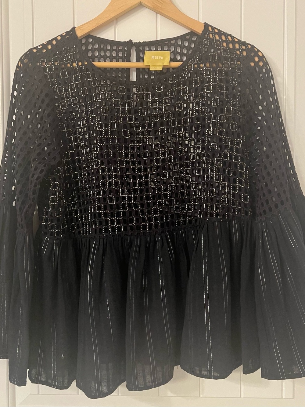 Mauve Black Beaded Eyelet Peplum Top